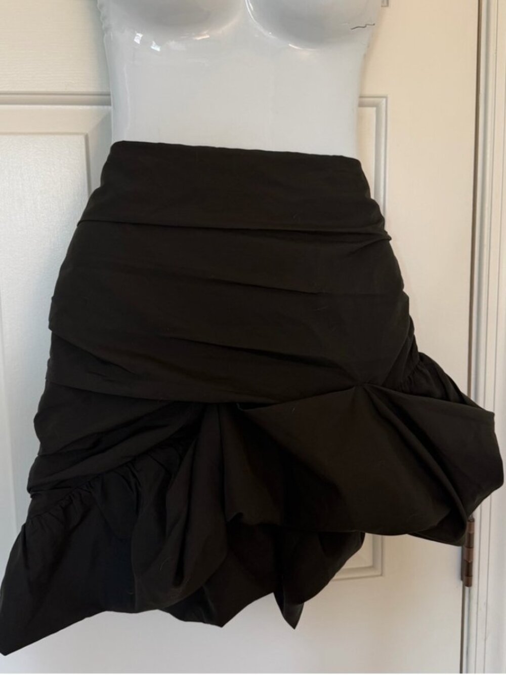 Black Ruched Asymmetrical Ruffle Mini Skirt Size L